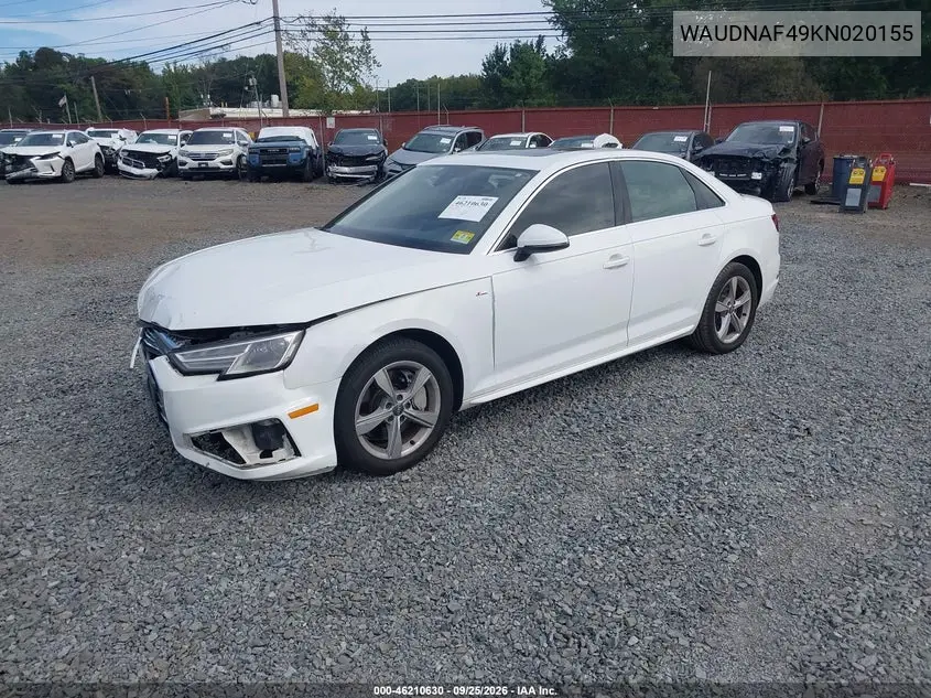 2019 AUDI A4 VIN WAUDNAF49KN020155 — фото 2