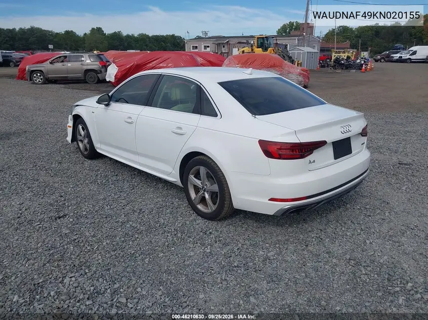 2019 AUDI A4 VIN WAUDNAF49KN020155 — фото 3