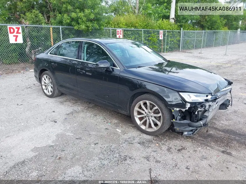 AUDI A4 2019, VIN WAUHMAF45KA086911