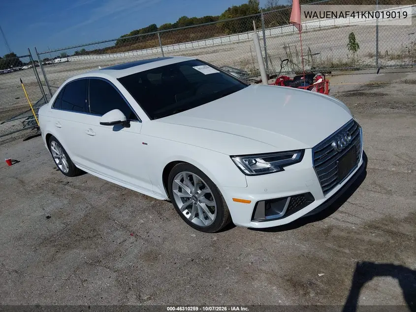 AUDI A4 2019, VIN WAUENAF41KN019019