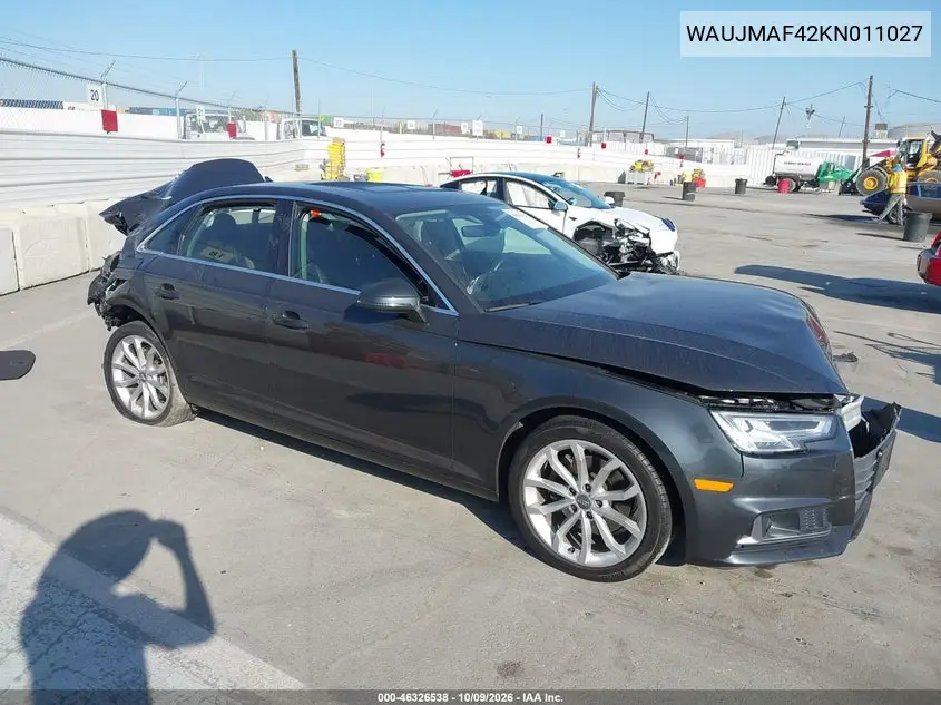 AUDI A4 2019, VIN WAUJMAF42KN011027