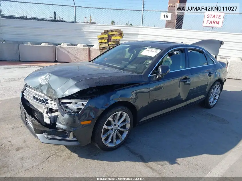 2019 AUDI A4 VIN WAUJMAF42KN011027 — фото 2