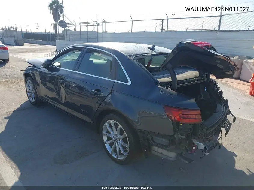 2019 AUDI A4 VIN WAUJMAF42KN011027 — фото 3