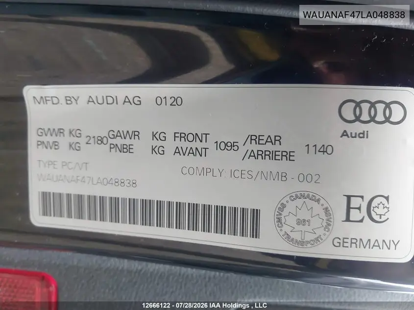 2020 AUDI A4 VIN WAUANAF47LA048838 — фото 22