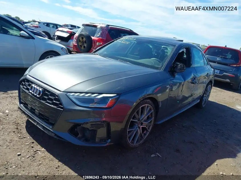 2021 AUDI A4 VIN WAUEAAF4XMN007224 — фото 2