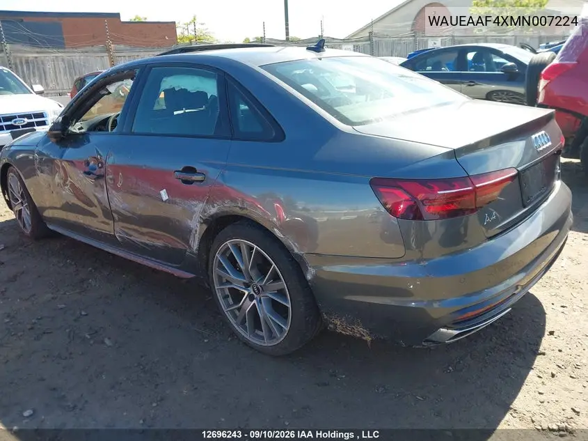 2021 AUDI A4 VIN WAUEAAF4XMN007224 — фото 3