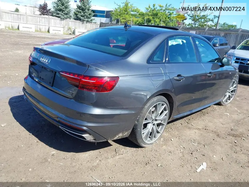2021 AUDI A4 VIN WAUEAAF4XMN007224 — фото 4