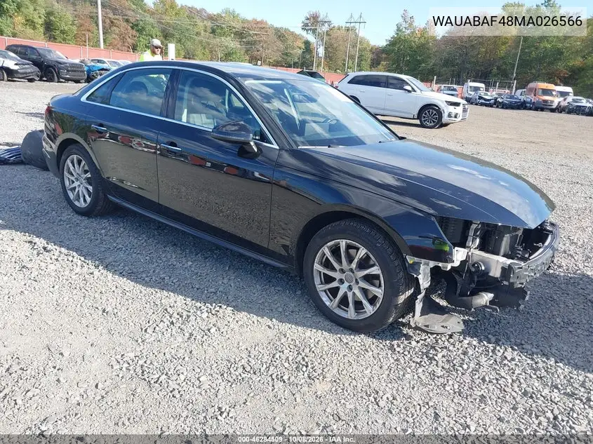 AUDI A4 2021, VIN WAUABAF48MA026566