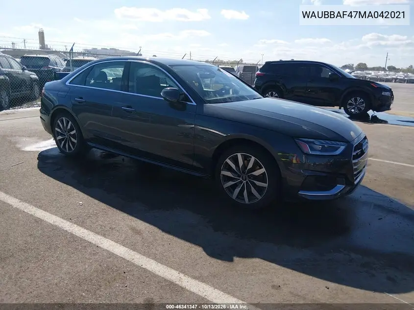 AUDI A4 2021, VIN WAUBBAF47MA042021
