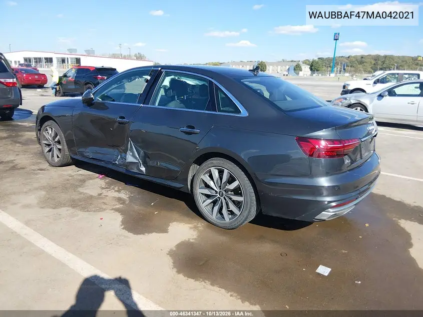 2021 AUDI A4 VIN WAUBBAF47MA042021 — фото 3