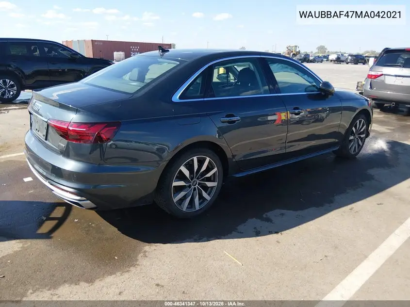 2021 AUDI A4 VIN WAUBBAF47MA042021 — фото 4