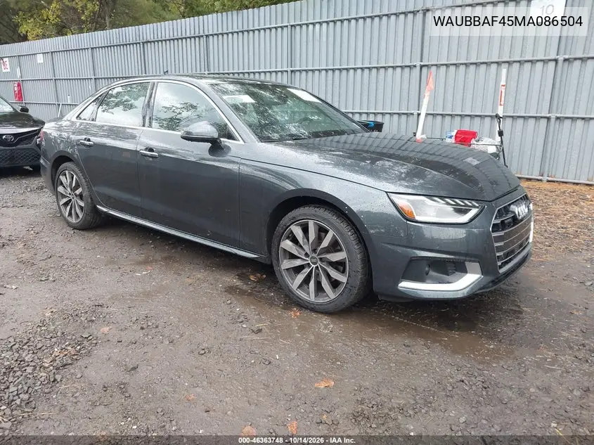 AUDI A4 2021, VIN WAUBBAF45MA086504