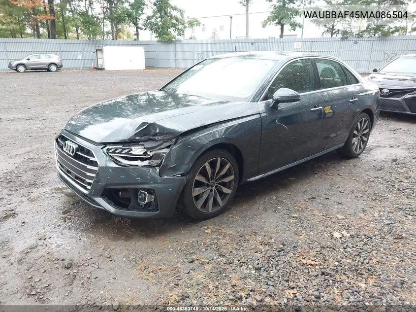 2021 AUDI A4 VIN WAUBBAF45MA086504 — фото 2