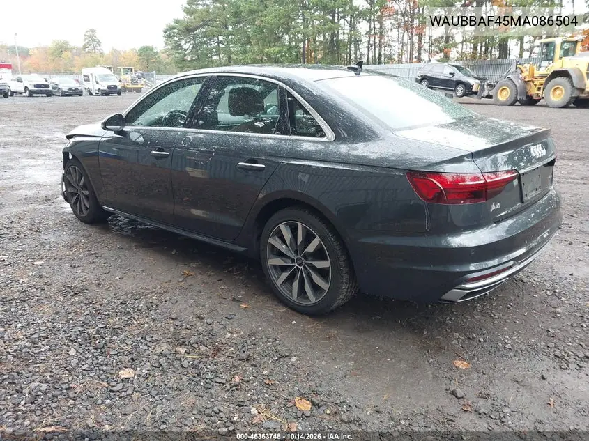 2021 AUDI A4 VIN WAUBBAF45MA086504 — фото 3