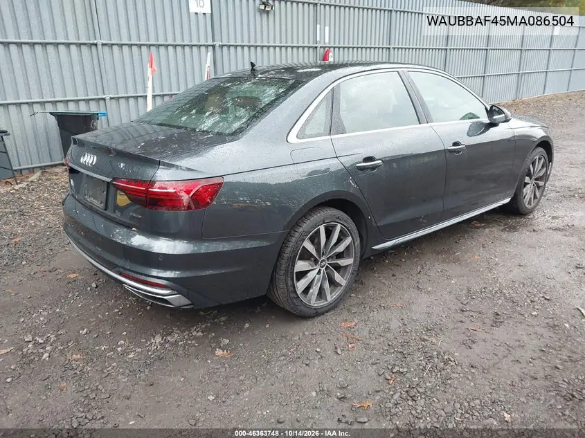 2021 AUDI A4 VIN WAUBBAF45MA086504 — фото 4