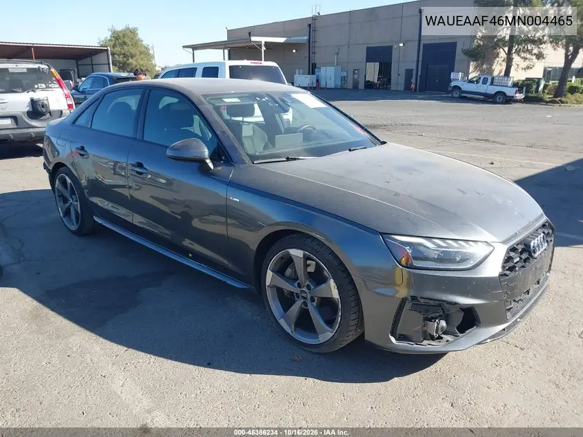AUDI A4 2021, VIN WAUEAAF46MN004465