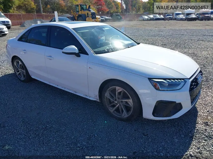 AUDI A4 2025, VIN WAUEAAF42SN000457