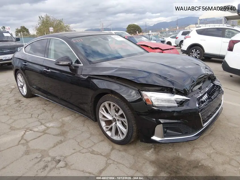 AUDI A5 2021, VIN WAUABCF56MA025940