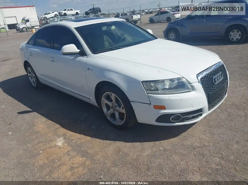 AUDI A6 2011, VIN WAUBGAFB2BN003018