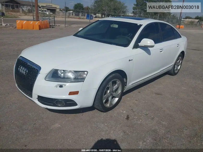 2011 AUDI A6 VIN WAUBGAFB2BN003018 — фото 2