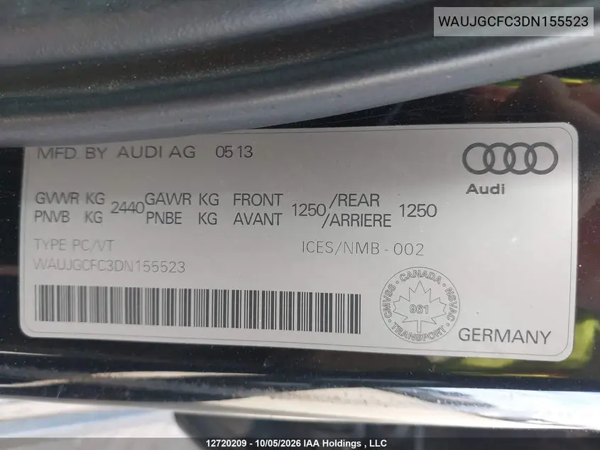 2013 AUDI A6 VIN WAUJGCFC3DN155523 — фото 9