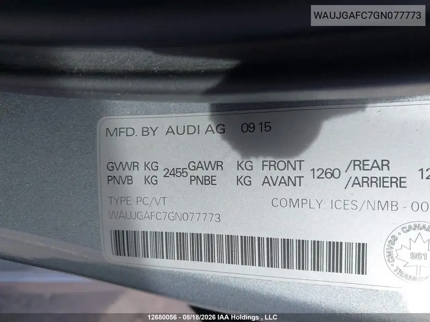 2016 AUDI A6 VIN WAUJGAFC7GN077773 — фото 19
