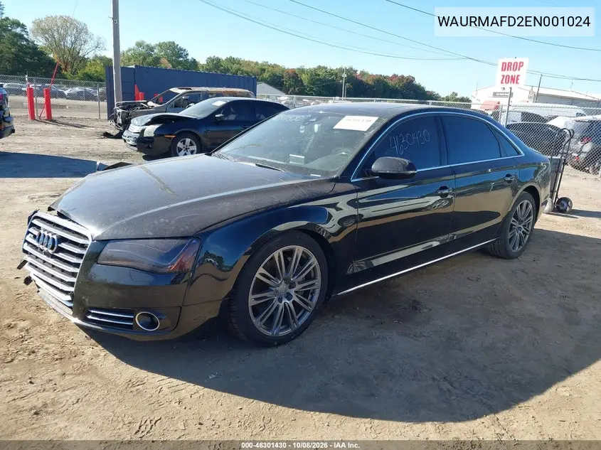 2014 AUDI A8 VIN WAURMAFD2EN001024 — фото 2