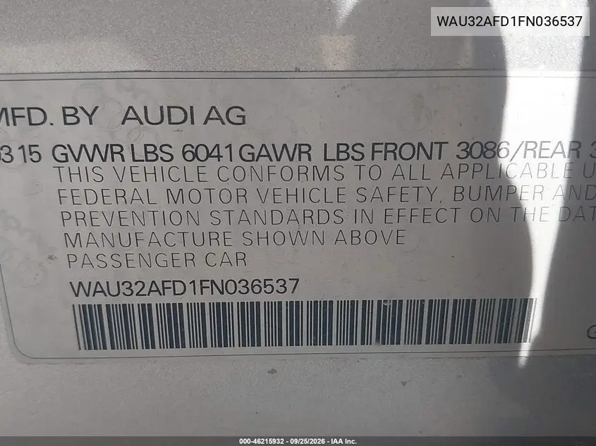 2015 AUDI A8 VIN WAU32AFD1FN036537 — фото 10