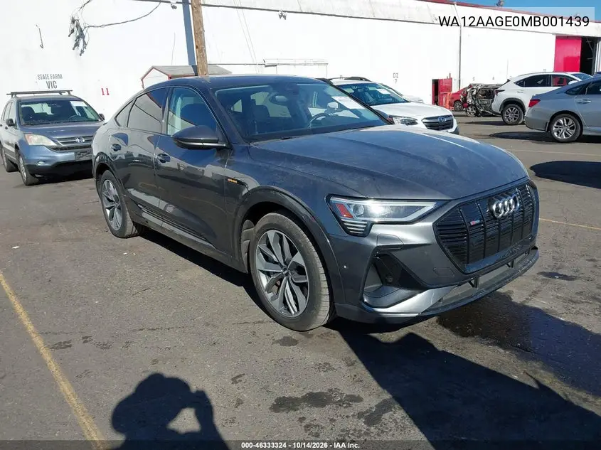 AUDI E-TRON SPORTBACK 2021, VIN WA12AAGE0MB001439