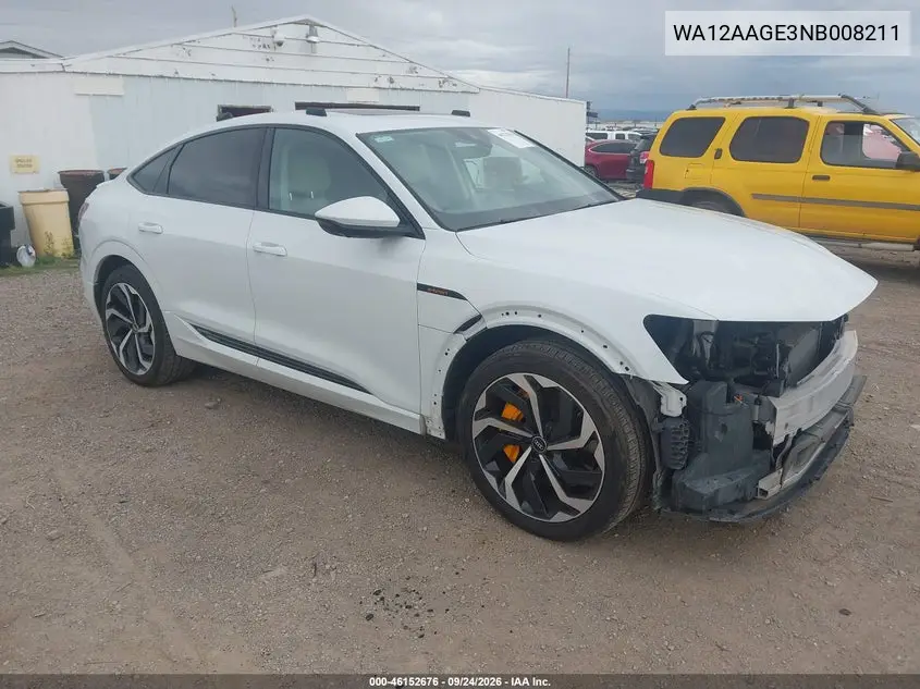 AUDI E-TRON SPORTBACK 2022, VIN WA12AAGE3NB008211