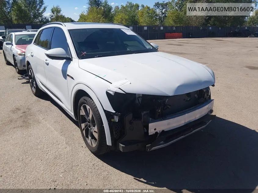 AUDI E-TRON 2021, VIN WA1AAAGE0MB016602