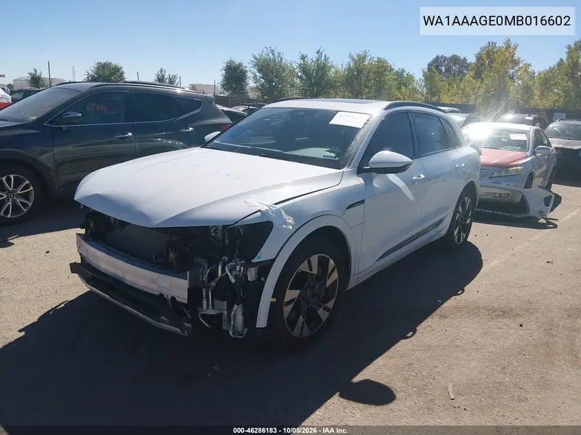 2021 AUDI E-TRON VIN WA1AAAGE0MB016602 — фото 2