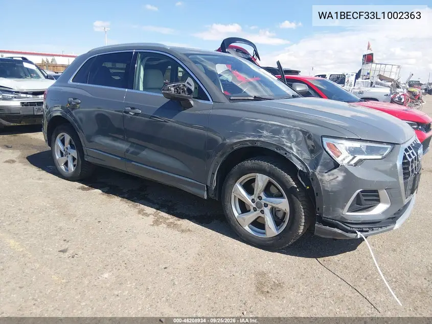 AUDI Q3 2020, VIN WA1BECF33L1002363