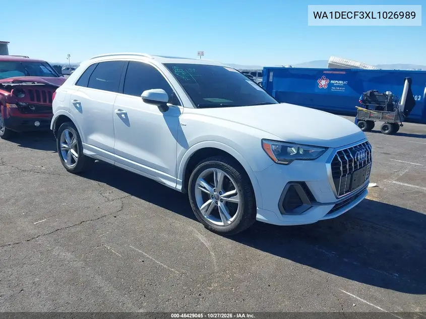 AUDI Q3 2020, VIN WA1DECF3XL1026989