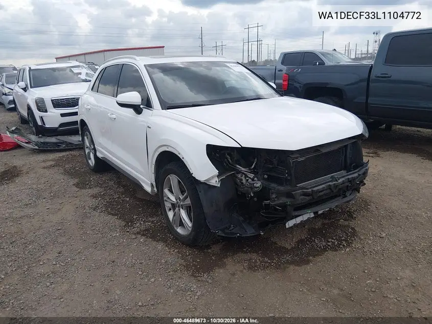 AUDI Q3 2020, VIN WA1DECF33L1104772