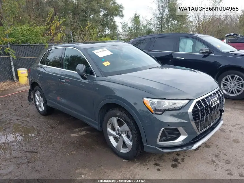 AUDI Q3 2022, VIN WA1AUCF36N1004965
