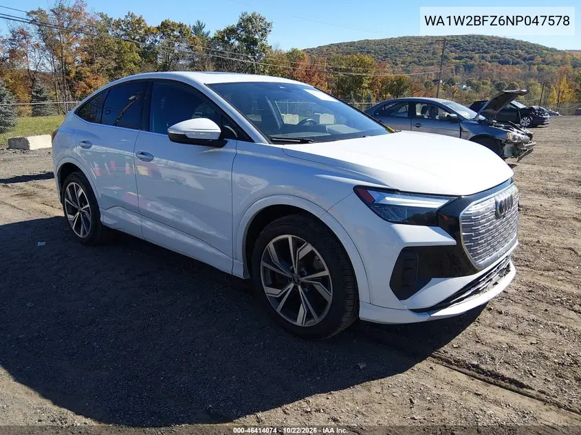 AUDI Q4 SPORTBACK E-TRON 2022, VIN WA1W2BFZ6NP047578