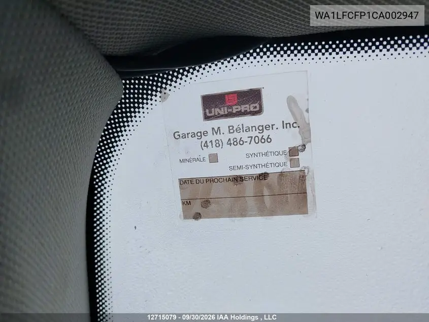 2012 AUDI Q5 VIN WA1LFCFP1CA002947 — фото 14