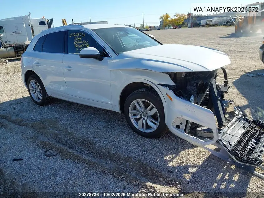 AUDI Q5 2019, VIN WA1ANAFY5K2026572