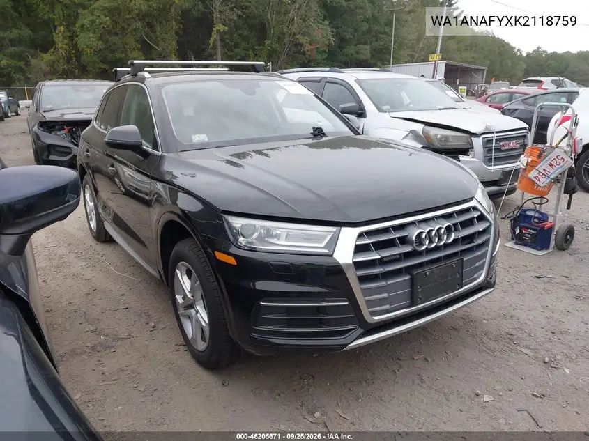 AUDI Q5 2019, VIN WA1ANAFYXK2118759