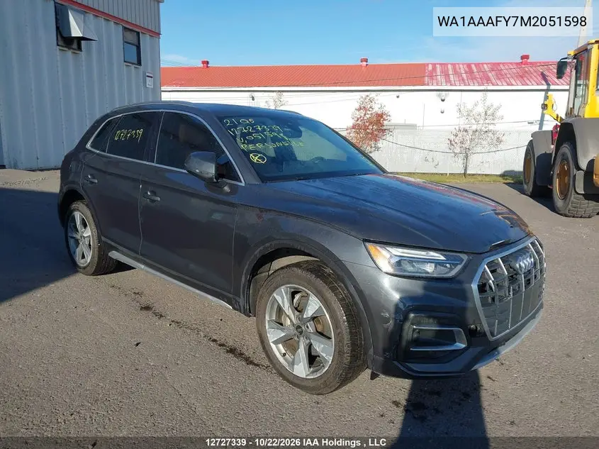 AUDI Q5 2021, VIN WA1AAAFY7M2051598