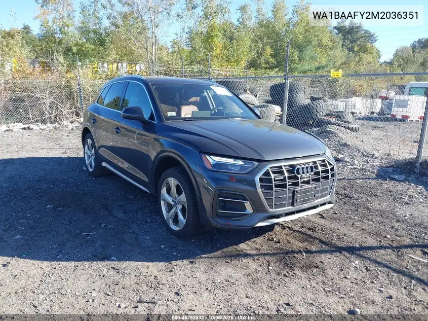 AUDI Q5 2021, VIN WA1BAAFY2M2036351