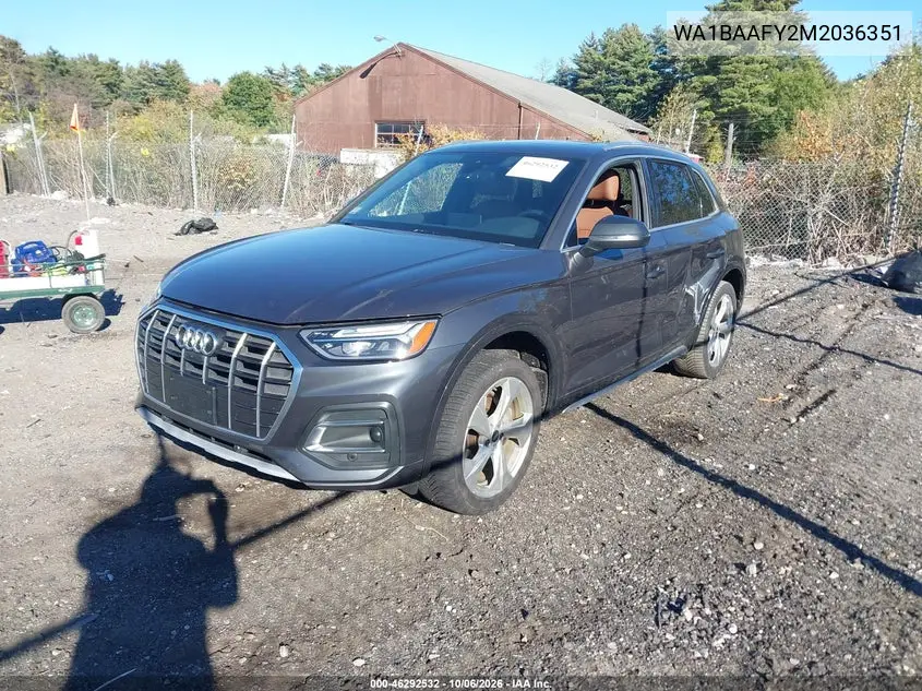 2021 AUDI Q5 VIN WA1BAAFY2M2036351 — фото 2