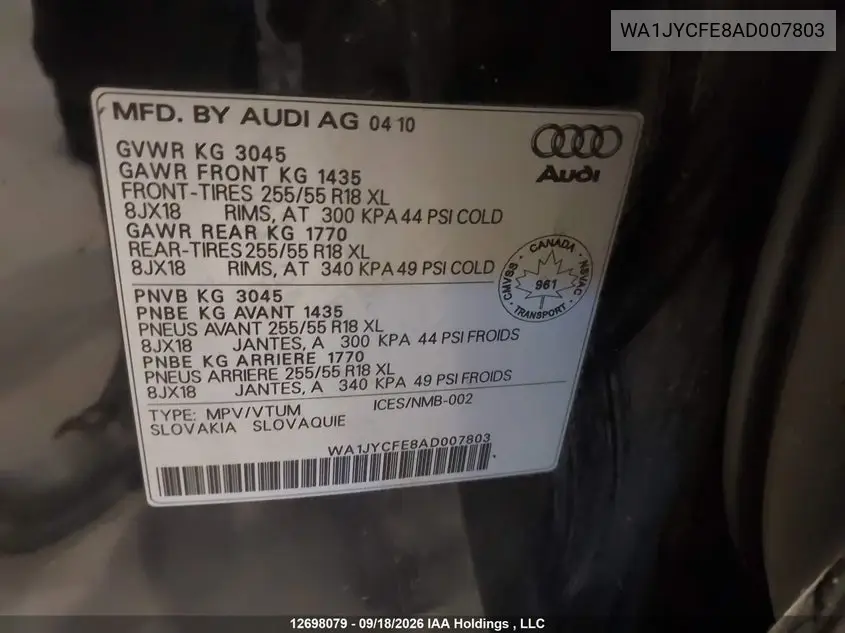 2010 AUDI Q7 VIN WA1JYCFE8AD007803 — фото 19