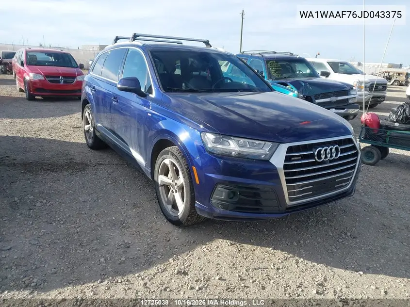 AUDI Q7 2018, VIN WA1WAAF76JD043375
