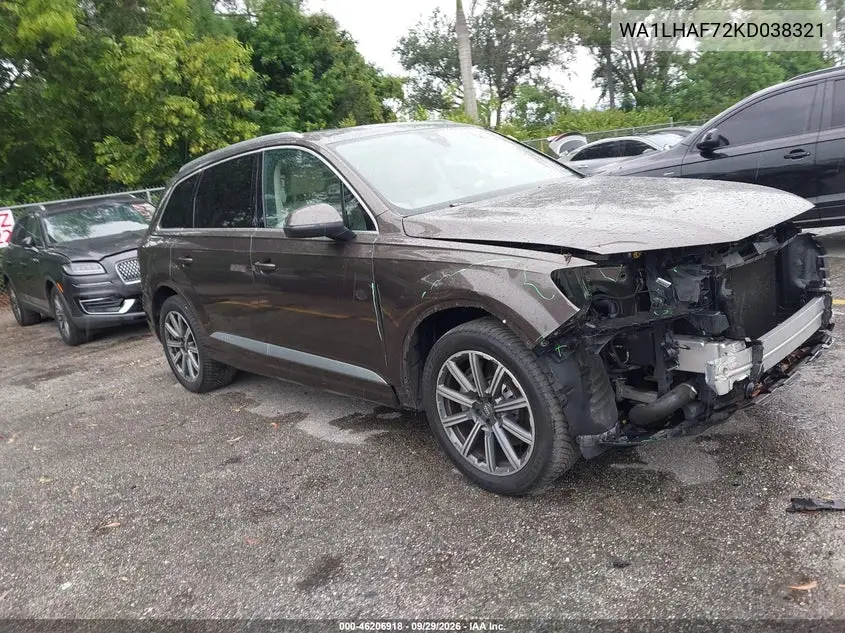 AUDI Q7 2019, VIN WA1LHAF72KD038321