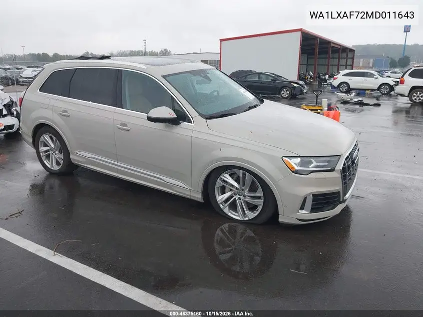 AUDI Q7 2021, VIN WA1LXAF72MD011643