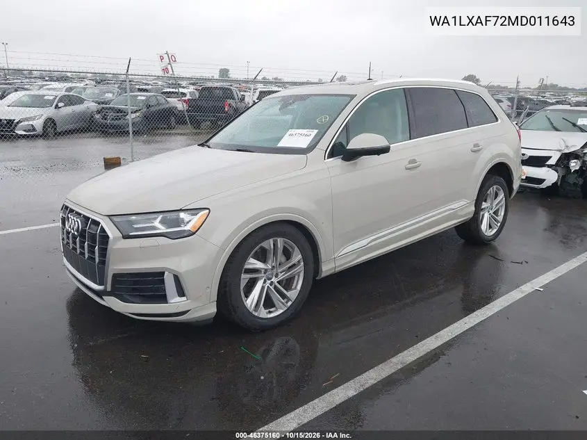 2021 AUDI Q7 VIN WA1LXAF72MD011643 — фото 2