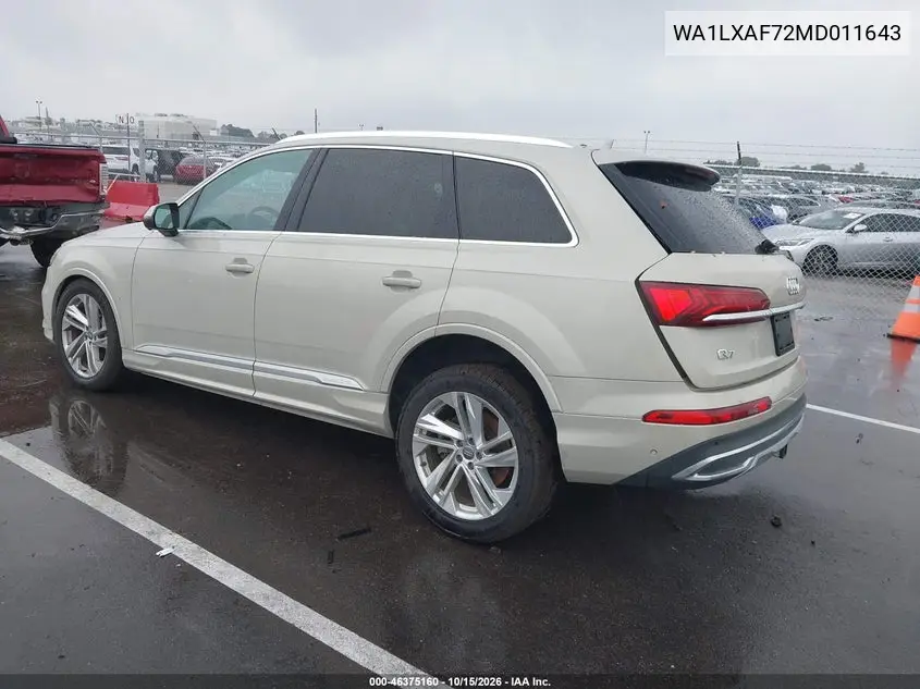 2021 AUDI Q7 VIN WA1LXAF72MD011643 — фото 3