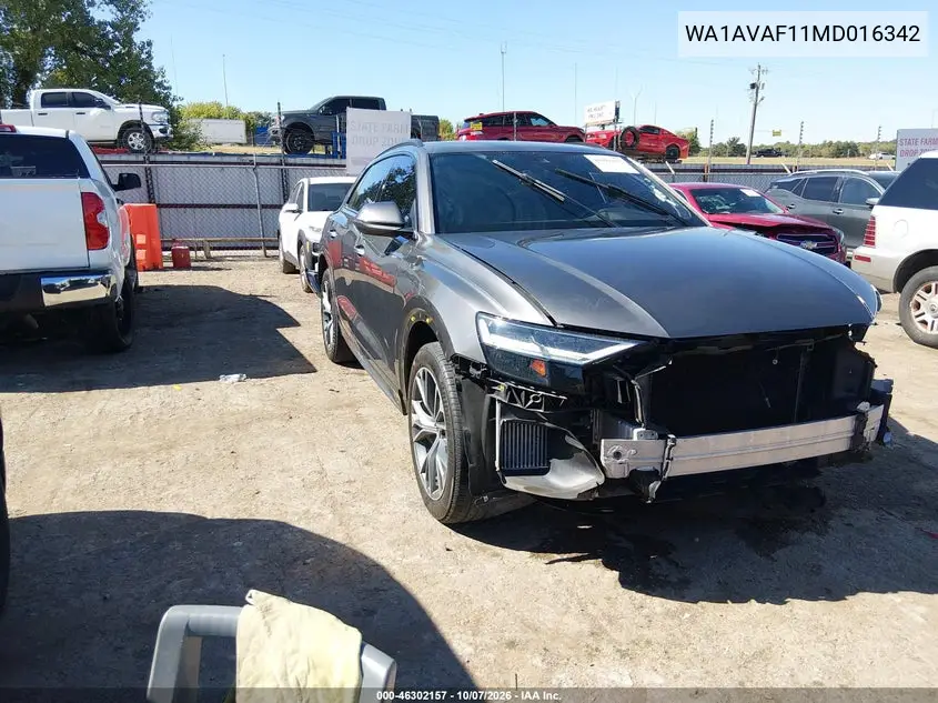 AUDI Q8 2021, VIN WA1AVAF11MD016342